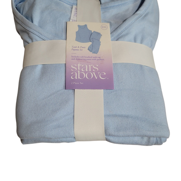Stars Above Light Blue Pajama Set Tank Top Drawstring Pants Size XXL - Picture 7 of 9